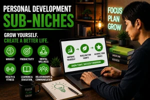 A man researching the best personal development sub niches for his next business