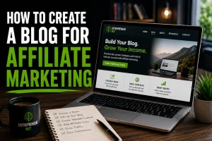 An open laptop showing how to start a blog for affiliate marketing if you are a beginner