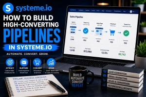 Showing the process how to create pipelines in systeme io