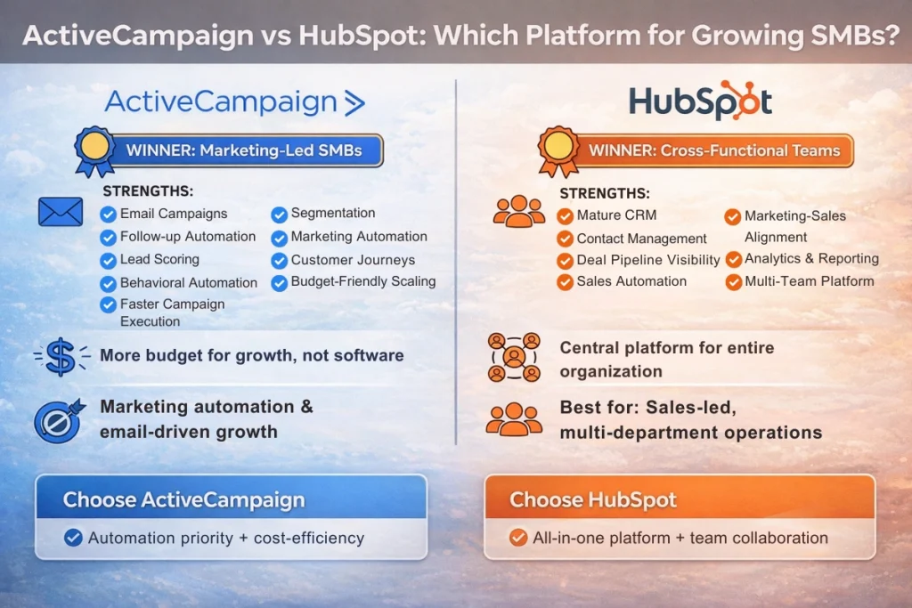 The differences between Active Campaign and HubSpot and who each platform is best suited to