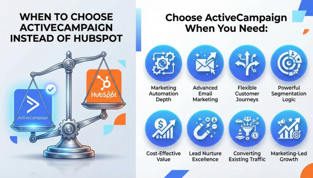 Infographic explaining when to choose ActiveCampaign