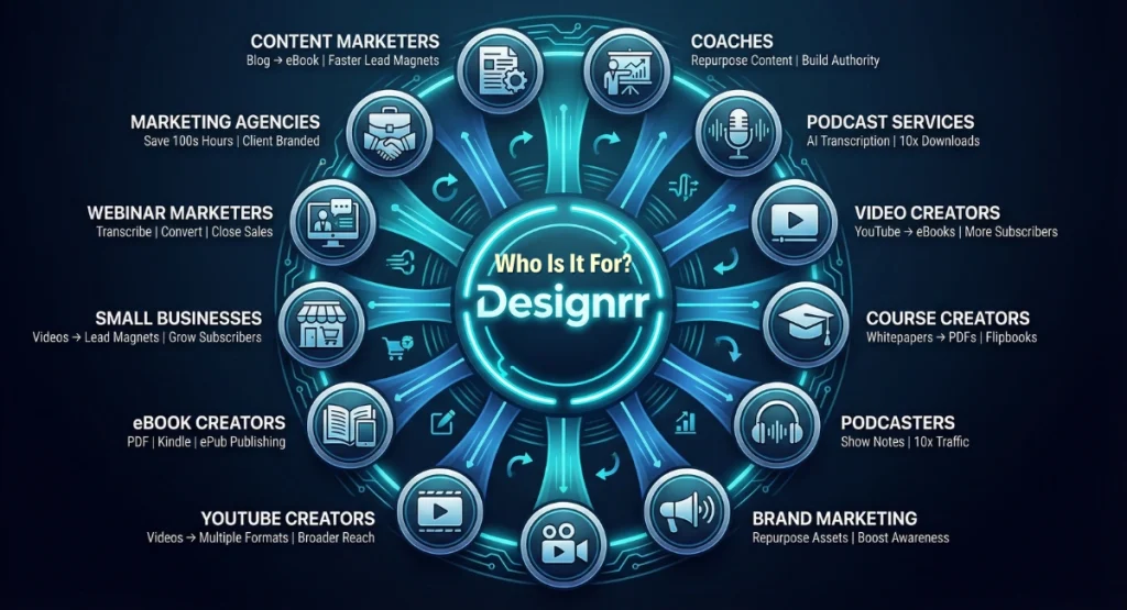 Infographic showing who Designrr is best suited for
