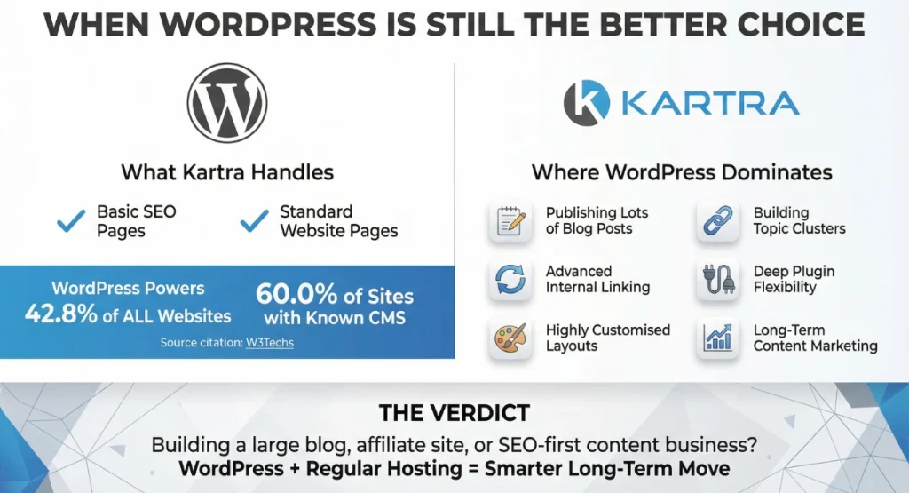 Infographic comparing WordPress vs Kartra for hosting