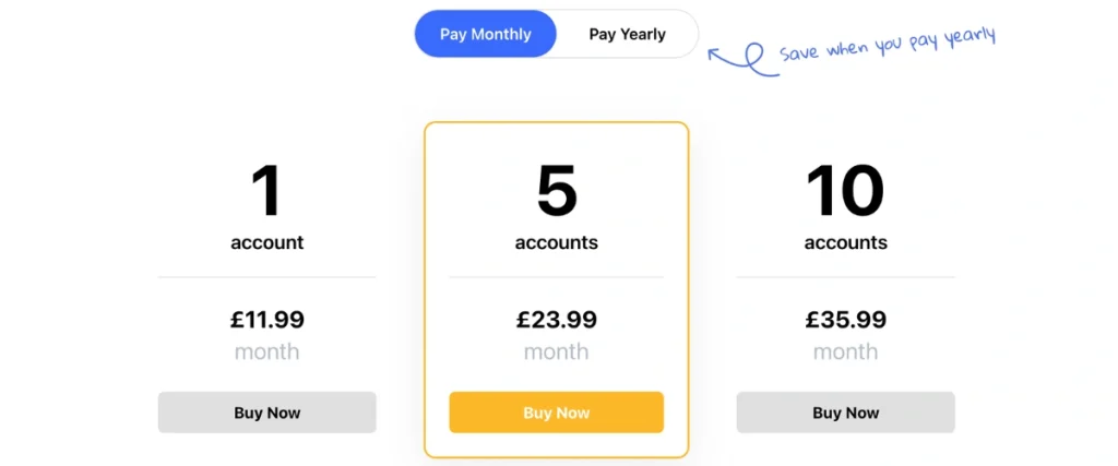 Clean Email pricing table
