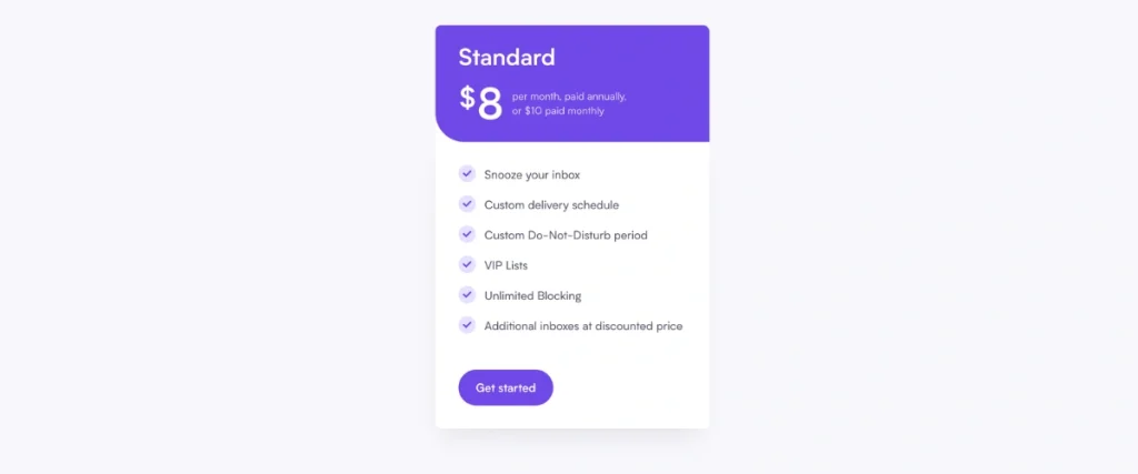 Mail Man pricing table