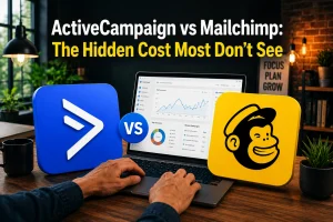 Man on a laptop comparing ActiveCampaign vs Mailchimp